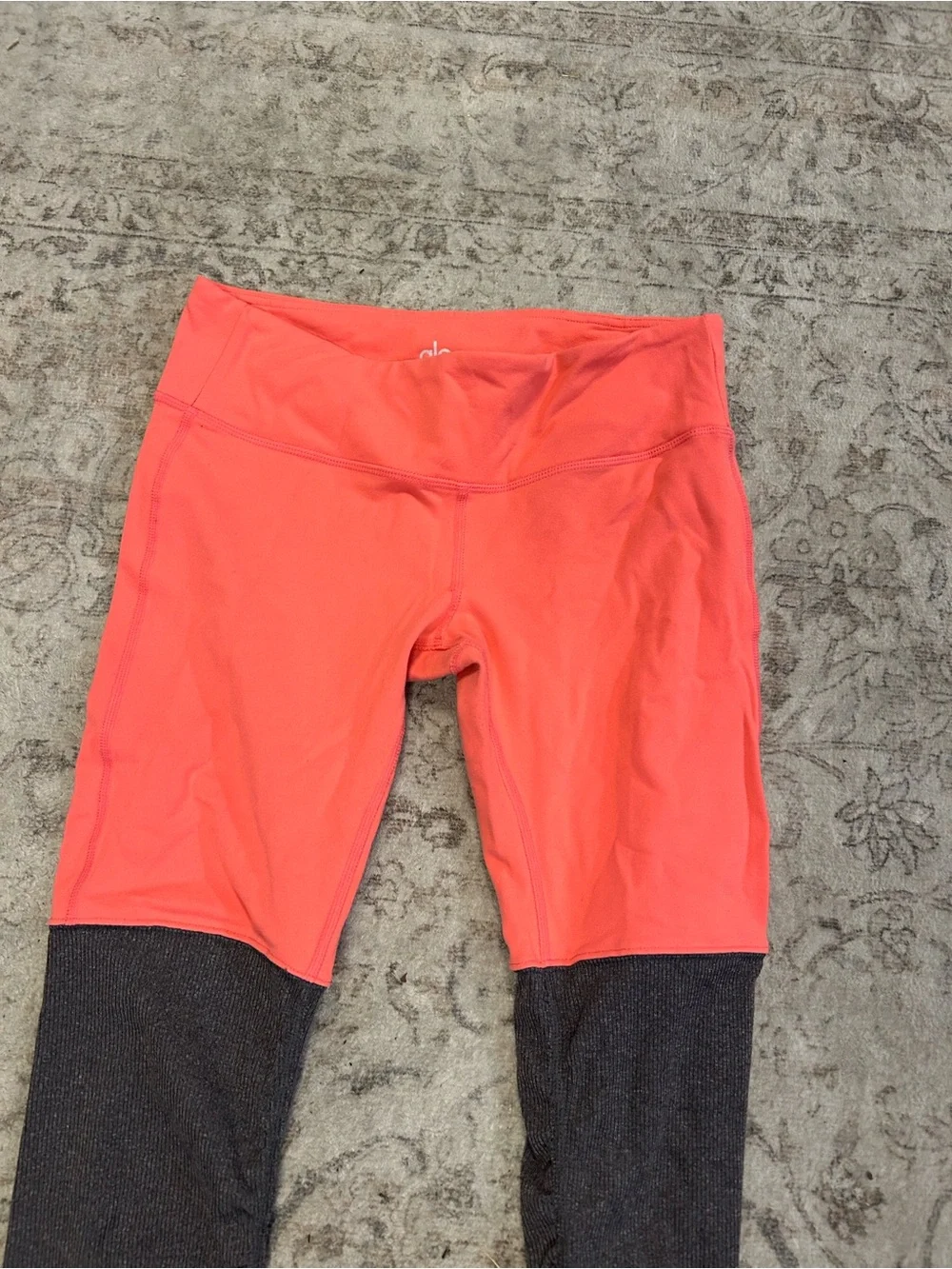 ALO Yoga Two-Tone Coral and Charcoal Leggings